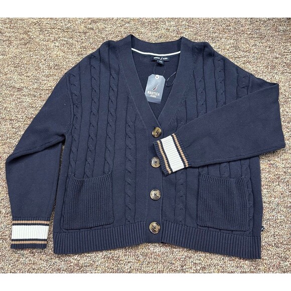 NWT Náutica Classic V-Neck Cardigan Elegant Preppy Classy Button Up Large - Picture 2 of 12
